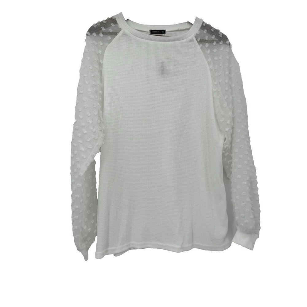 NWT‎ Miholl Sheer Sleeve waffle henley Top white long sleeve XL lightweight